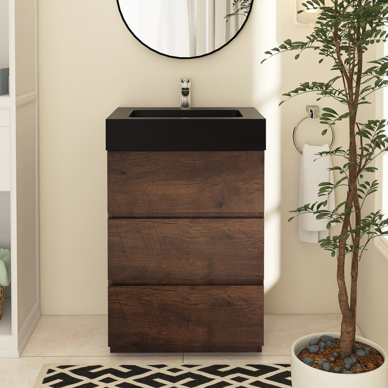 Meuble-lavabo simple Reniel, Noir, noir, noir, noir, Noyer, 24"