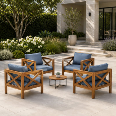 Ensemble de 4 fauteuils club d'extérieur en bois d'acacia avec coussins