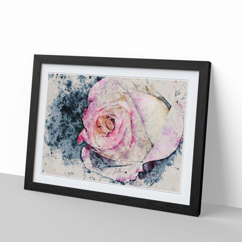 Pink Tipped Rose - Framed Print, 60cm H x 91cm W x 2cm D, Black