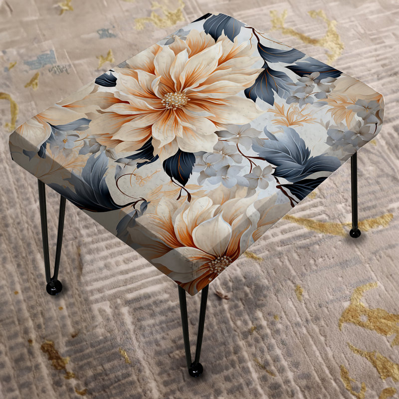White And Blue Contemporary Floral Fusion Collage - Floral Rectangle Ottoman
