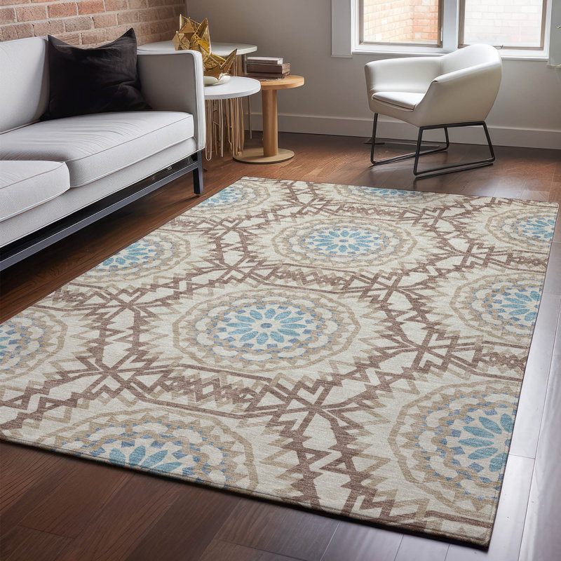 Premium Machine Washable Cerrito Khaki Rug, Rectangle 3' x 5'