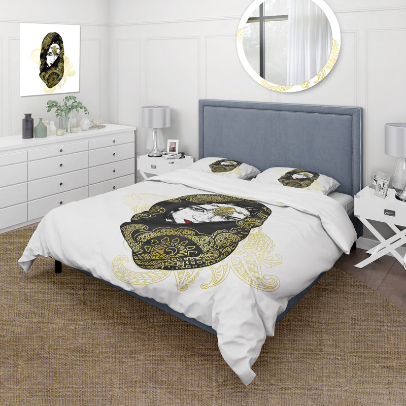 Portrait of Oriental Girl In Scarf - Ensemble de housse de couette moderne - Microfibre de polyester