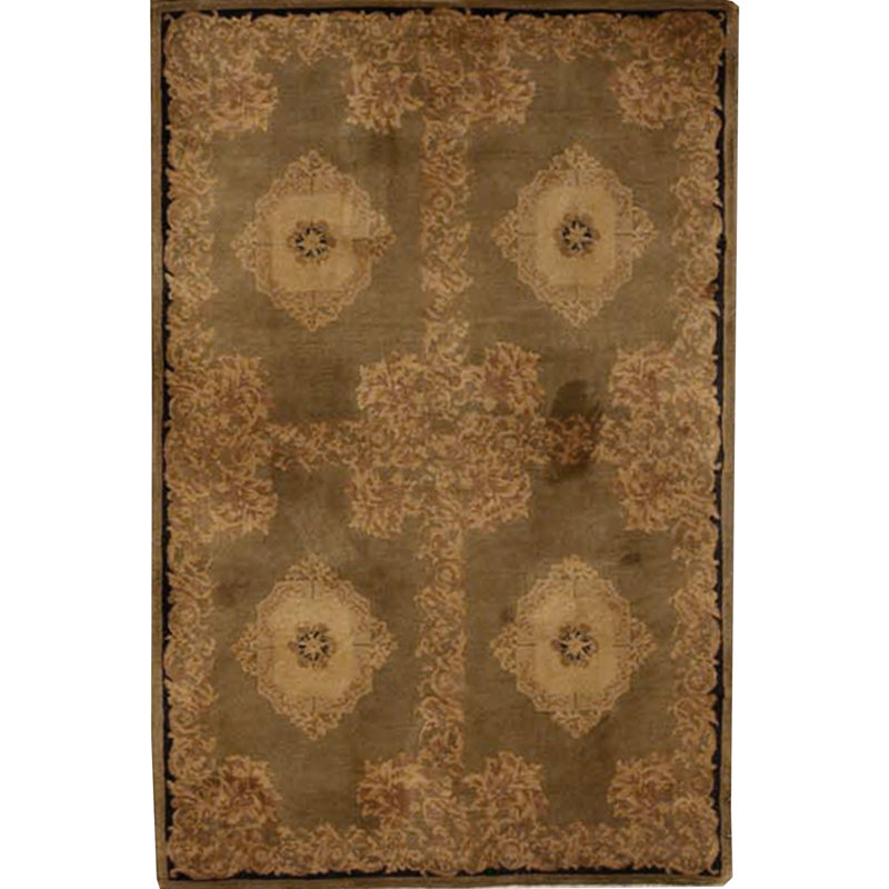 Tapis vert et jaune noué à la main de haute qualité