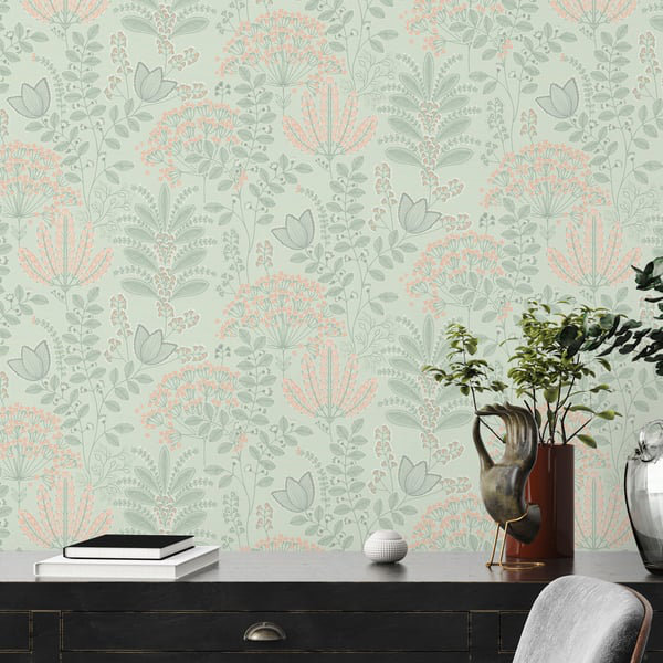 Flourish 10.05m x 53cm Wallpaper Roll, Green