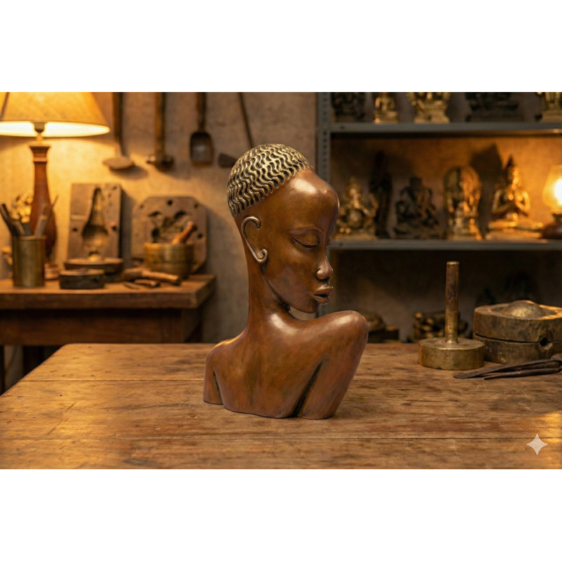 Handmade African Lady Brass Sculpture, 13-Inch Tribal Art Figurine