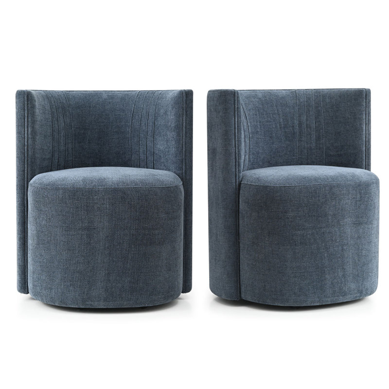Upholstered Barrel Back Dining Chairs with Hidden Casters, Blue
