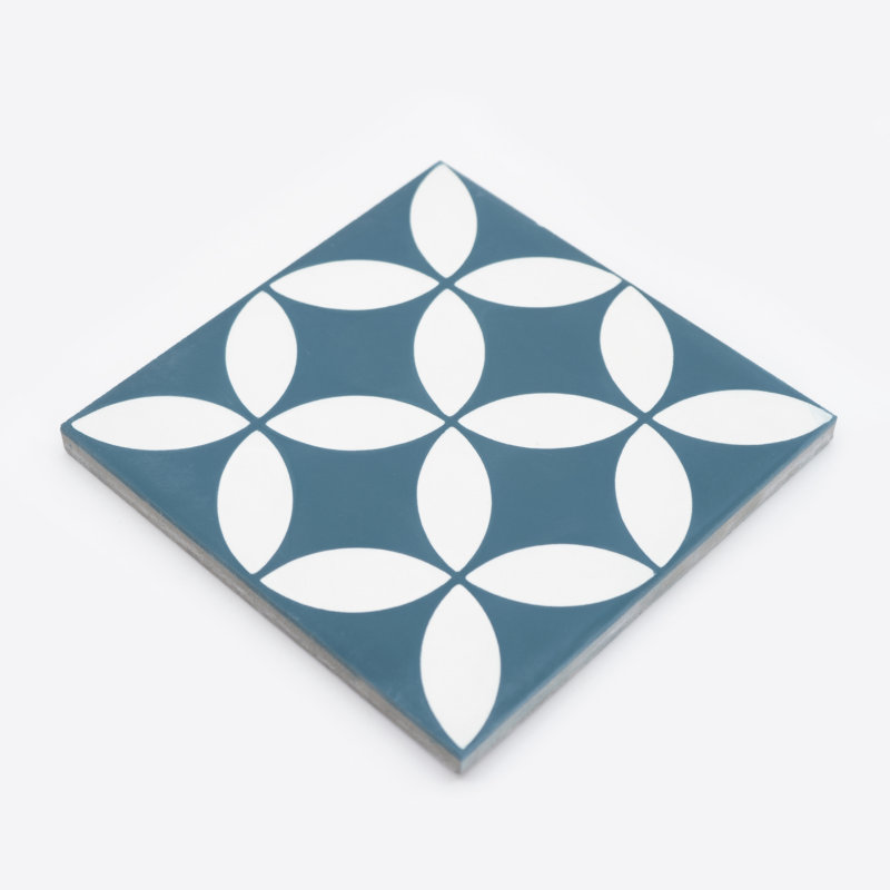 Amlo 8" x 8" Cement Patterned Wall & Floor Tile, Navy Blue/White
