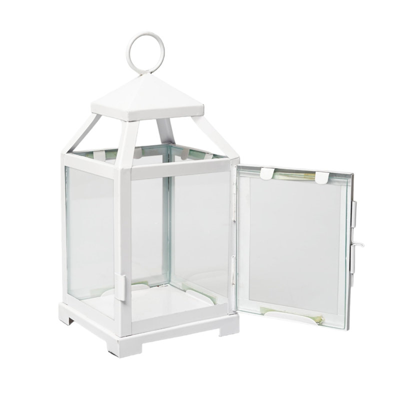 Hosley 12 Inch High Clear Glass and Iron White Classic Style Lantern Ideal Gift for Weddings Bridals Special Occasions Parties Aromatherapy and Spa Settings