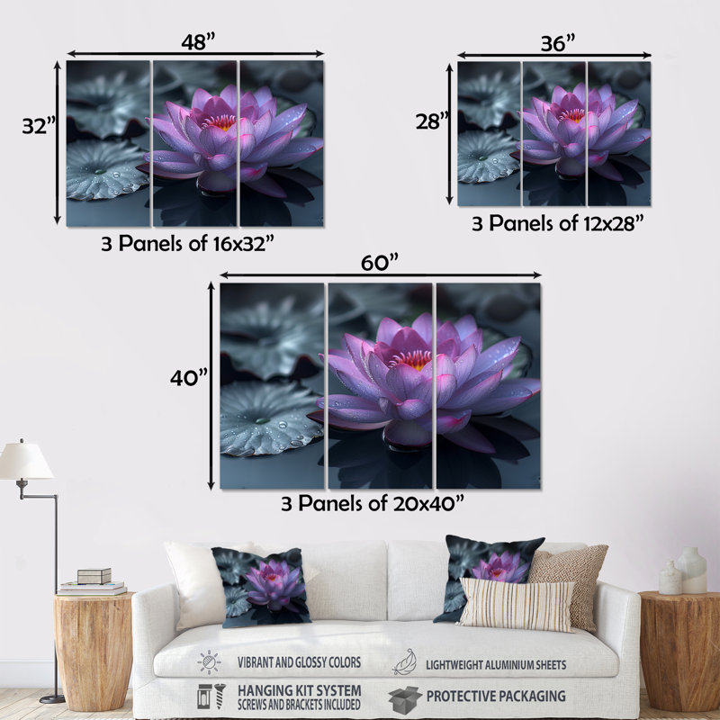 Aman - Ensemble de décoration murale Lotus, H 28 po x l 36 po x P 1 po