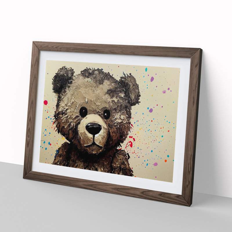 Splashed Teddy Bear - Framed Print, 34cm H x 46cm W x 2cm D, Walnut