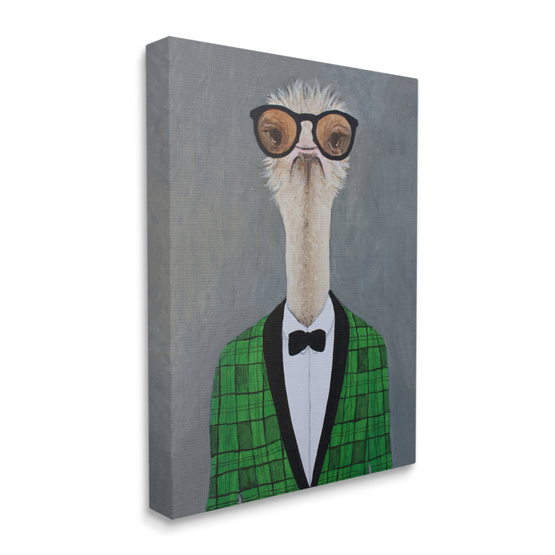 «Charmant Ostrich Bird Bowtie» par Coco de Paris - Peinture, Toile tendue, H 20 po x l 16 po x P 1,5 po