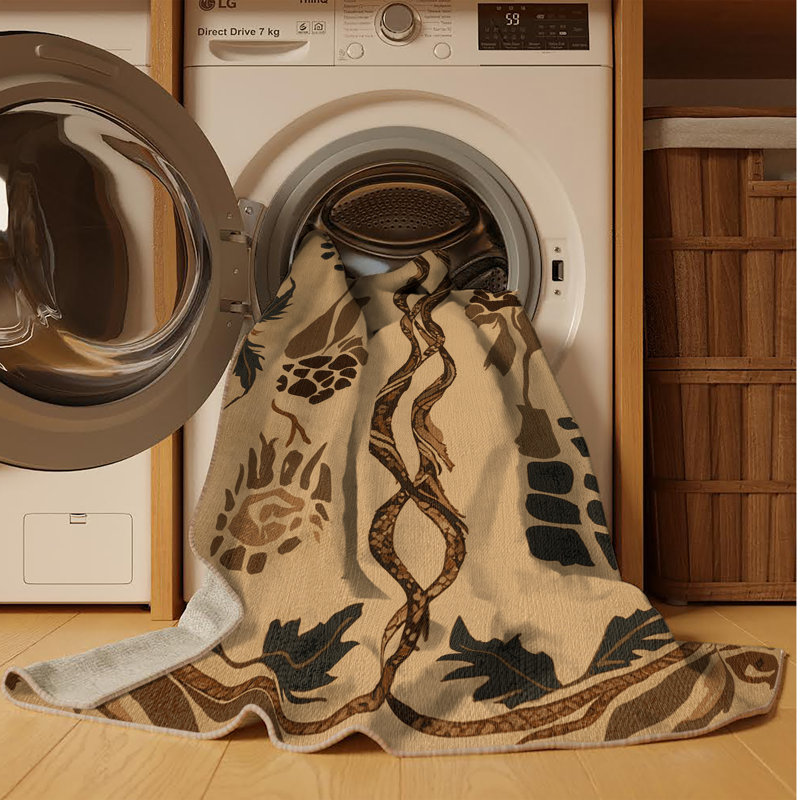 Machine Washable Nature Brown Area Rug, Round 4'