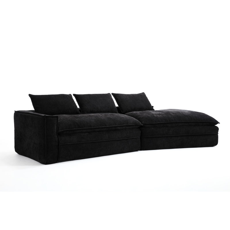 Moderne moderne à 3 places, méridienne orientée vers la droite, revêtement, noir, pour méridienne d'ambiance de chambre à coucher, rembourré, minimaliste, surclassement pour chambre d'amis