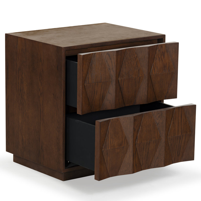 Riabelle Wood 2 Drawer Nightstand, Walnut