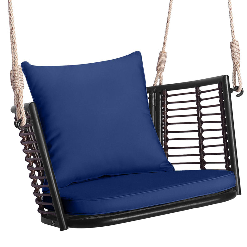 Mix Brown Rattan Hanging Chair with Blue Cushions