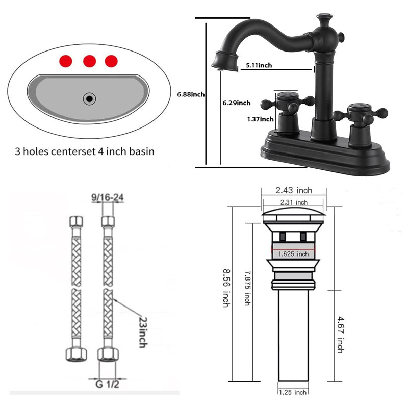 2-handle Bathroom Faucet with Drain Assembly, Matte Black