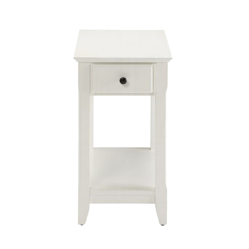 Table de bout rectangulaire blanche avec rangement pour tiroir et tablette, convenant à un espace de vie principal