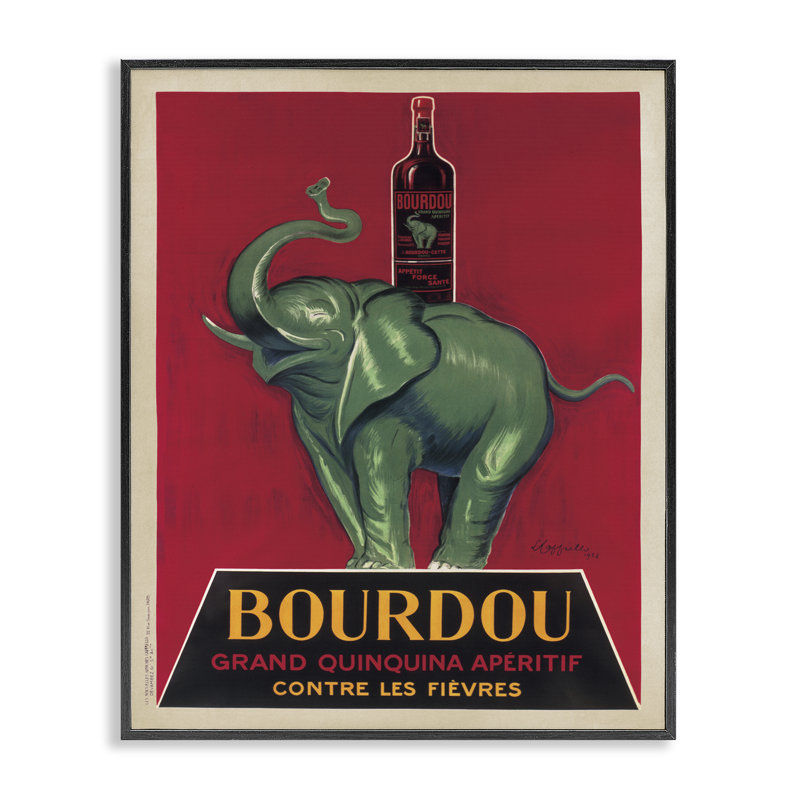 «Vintage Elephant & Wine», art de la giclée encadrée par Marcello Nizzoli, H 20 po x l 16 po, Giclée encadrée noir minuit