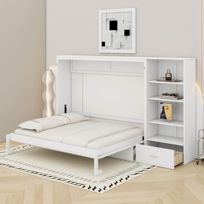 Grand lit escamotable avec tablette, Blanc