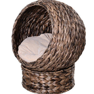 Lit pour chat surélevé avec coussin moelleux, coussin douillet, panier, fauteuil à œufs, H 23,5 po, lit gris avec fauteuil moelleux