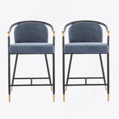 26" H Upholstered Counter Stool With Metal Frame (Set Of 2)-Navy Blue