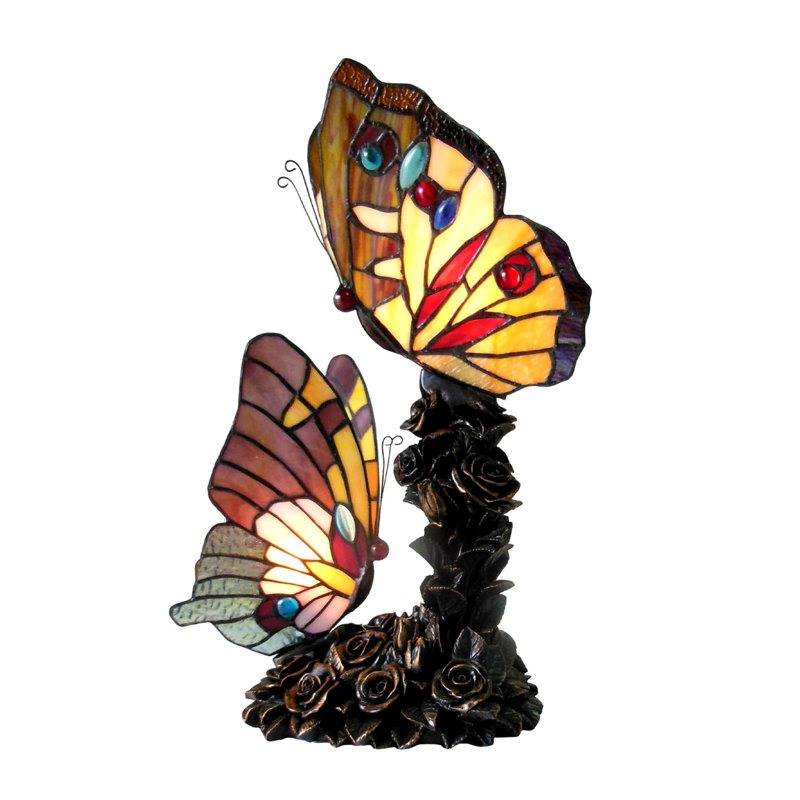 Lampe de table style papillon 2 lumières Edith 1 de style Tiffany 10 po de large