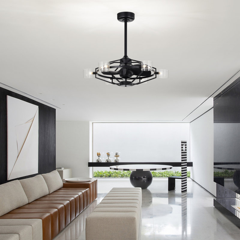 Chalisa 26 Inch Oil Rubbed Matte Black Finish 6 Light, 3 Blade Ceiling Fan With Remote