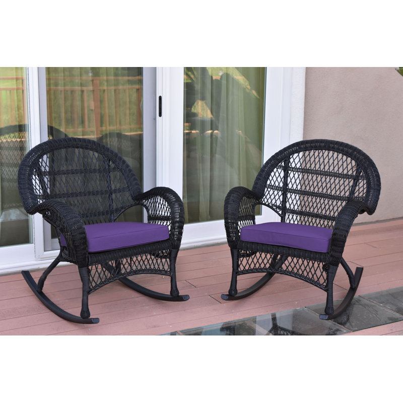 Chaise berçante en osier avec coussins Berchmans, Noir, Noir