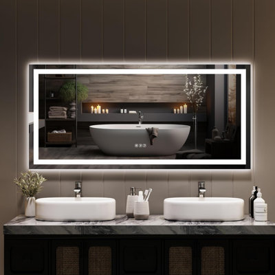 Miroir de salle de bain 60 po x 30 po à DEL, avant et arrière, à intensité variable, anti-buée, mémoire, loupe 3X