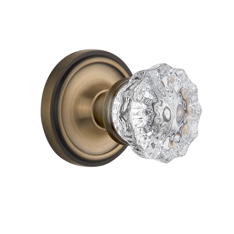 Classic Rosette with Crystal Door Knob, Antique Brass, 2-3/4"
