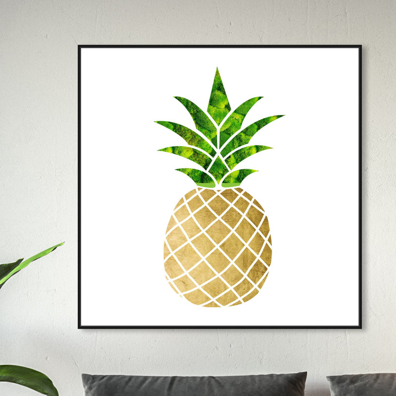 Fruits ananas - impression d'art graphique, Cadre noir, H 24 po x l 24 po x P 1,5 po