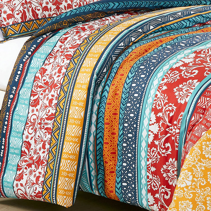 Amara Multicolor Boho Stripe King Microfiber Comforter Set