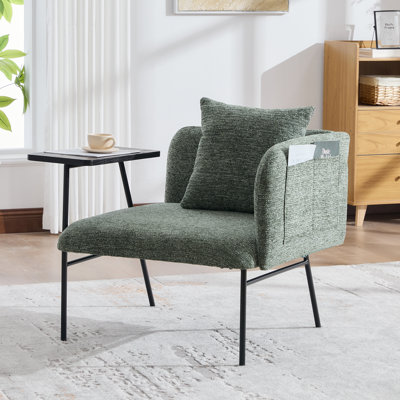 Linen Upholstered Side Chair Home Office Chair With Side Tray Table