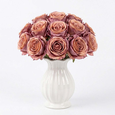 Roses artificielles dans un vase en céramique, 10 pièces de décorations de fleurs artificielles de roses rétro, convient aux centres de table de mariage, convient aux décorations de maison, de bureau et de fête