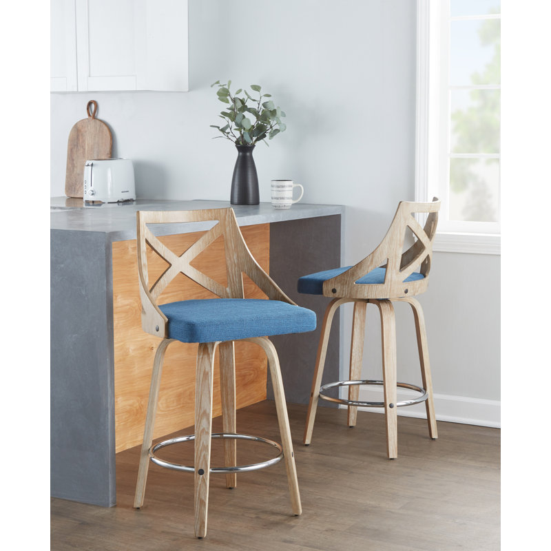 Laurenzio Swivel Upholstered Counter Stool, Blue, Counter Stool (26" Seat Height)