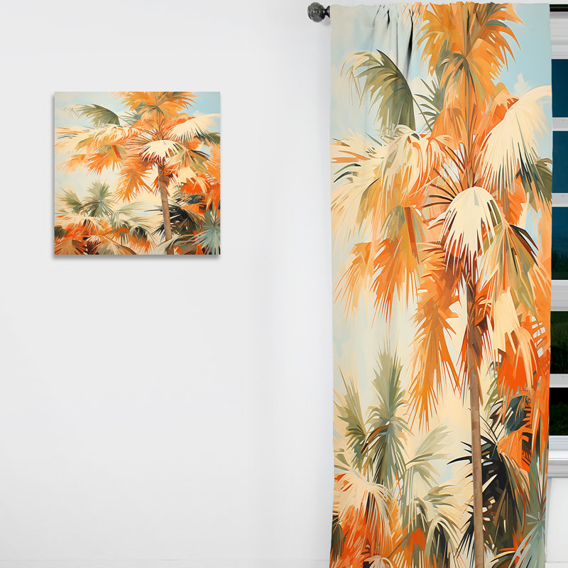 Brogden - Palm Trees Curtain - Blackout Floral Curtain - 1 Panels, 52" W x 63" L