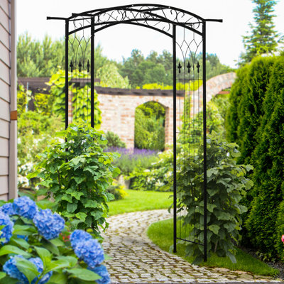 7Ft Outdoor Trellis Garden , Metal With Exquisite Design Pattern , For Weddings - Black Trellis, Appealing Supports Climbing Plants, Garden,