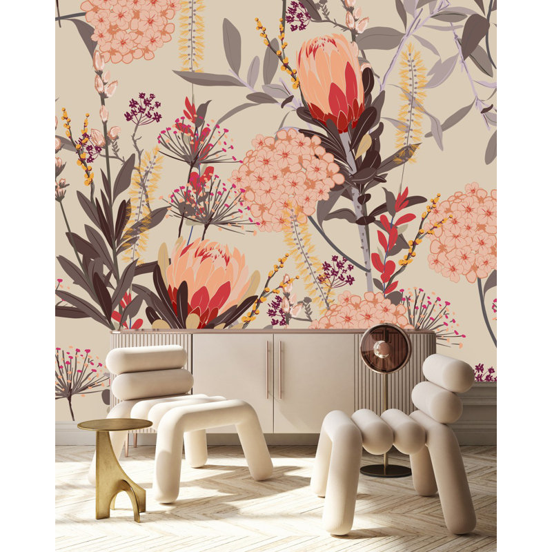Panneau de papier peint fleurs exotiques L 10,4 pi x l 125 po