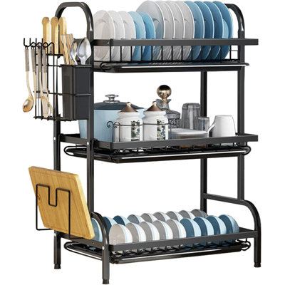 3-Tier Dish Drainer Rack with Drip Trays