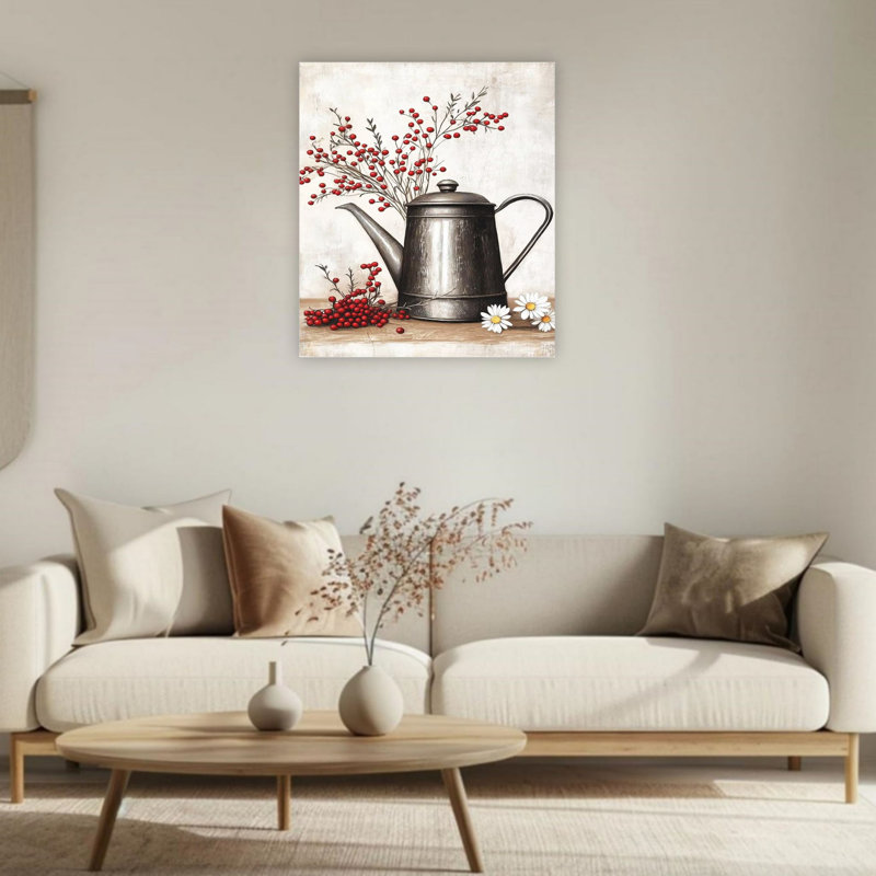 Art mural 24 "x 36" patiné avec des branches de baies rouges vieillies
