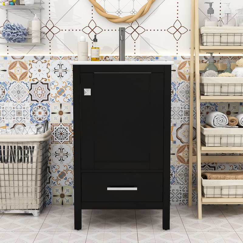 Meuble-lavabo peu encombrant avec structure en bois durable, Noir