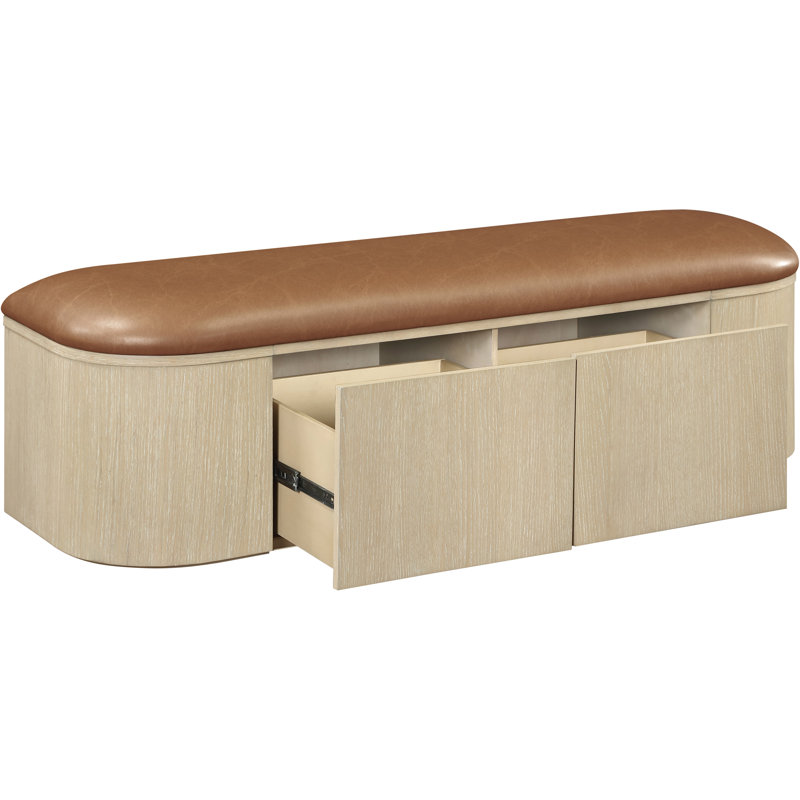 Banc de rangement en cuir Velden, Cognac, Naturel