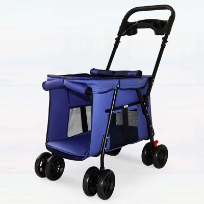 Pet Stroller, Foldable 4-Wheel Design with Breathable Mesh, Shockproof Wheels, and Storage Tray for Small to Medium Pets