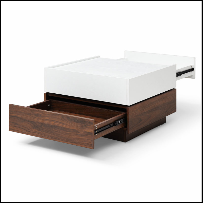 Table basse rotative à 2 tiroirs, table centrale à 2 niveaux en bois de haute qualité pour un rangement et une présentation élégants