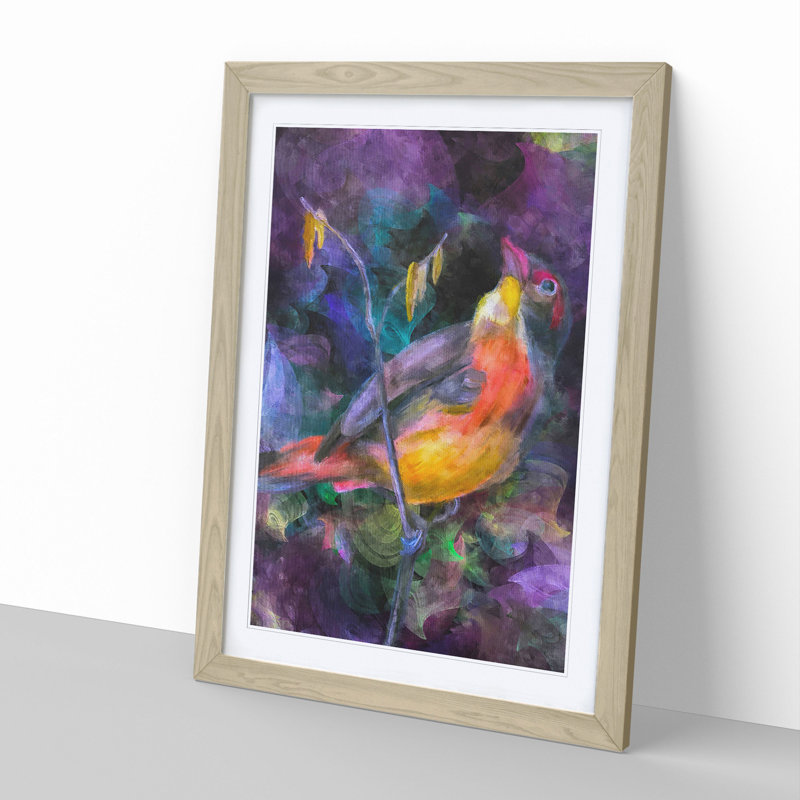 Colourful Bird - Picture Frame Graphic Art, Oak Framed, 48cm H x 36cm W x 2cm D