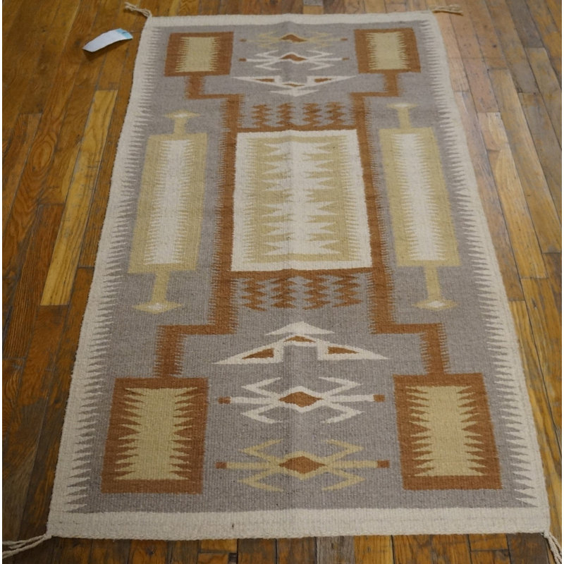 Tapis gris géométrique en laine tissé à plat gris