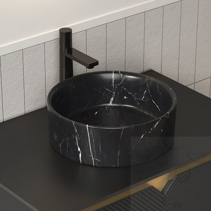 Ceramic Circular Bathroom Sink, Matte Black