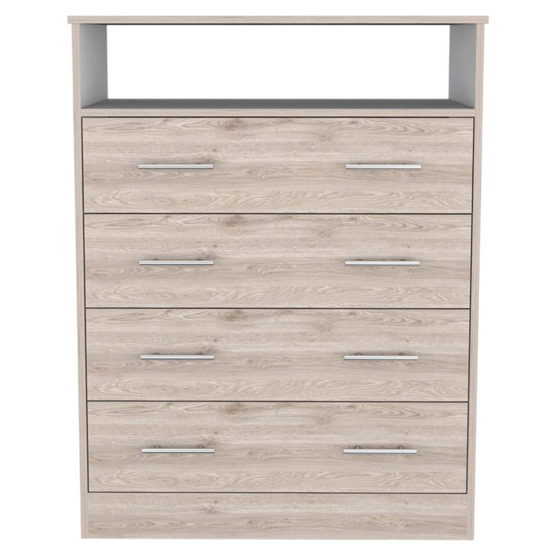 Commode standard à quatre tiroirs avec tablette ouverte, Gris clair