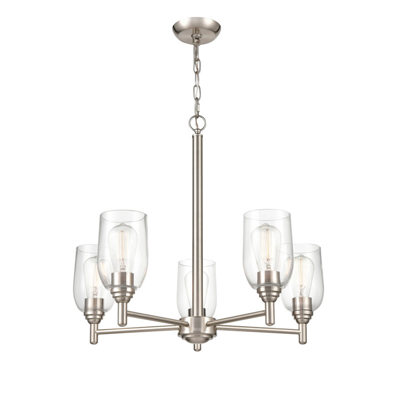 5 lumières 25 po Lustre en nickel brossé, Nickel brossé