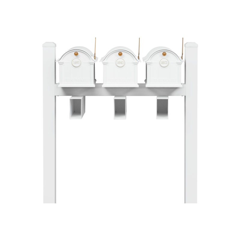 Balmoral Triple Mount Mailbox /w/ Pyramid Caps, Personalized Door Medallion, Newspaper Box (3 Mailboxes, Tri-Mount Rack, 3 Newspaper Boxes, 3 Medallions)